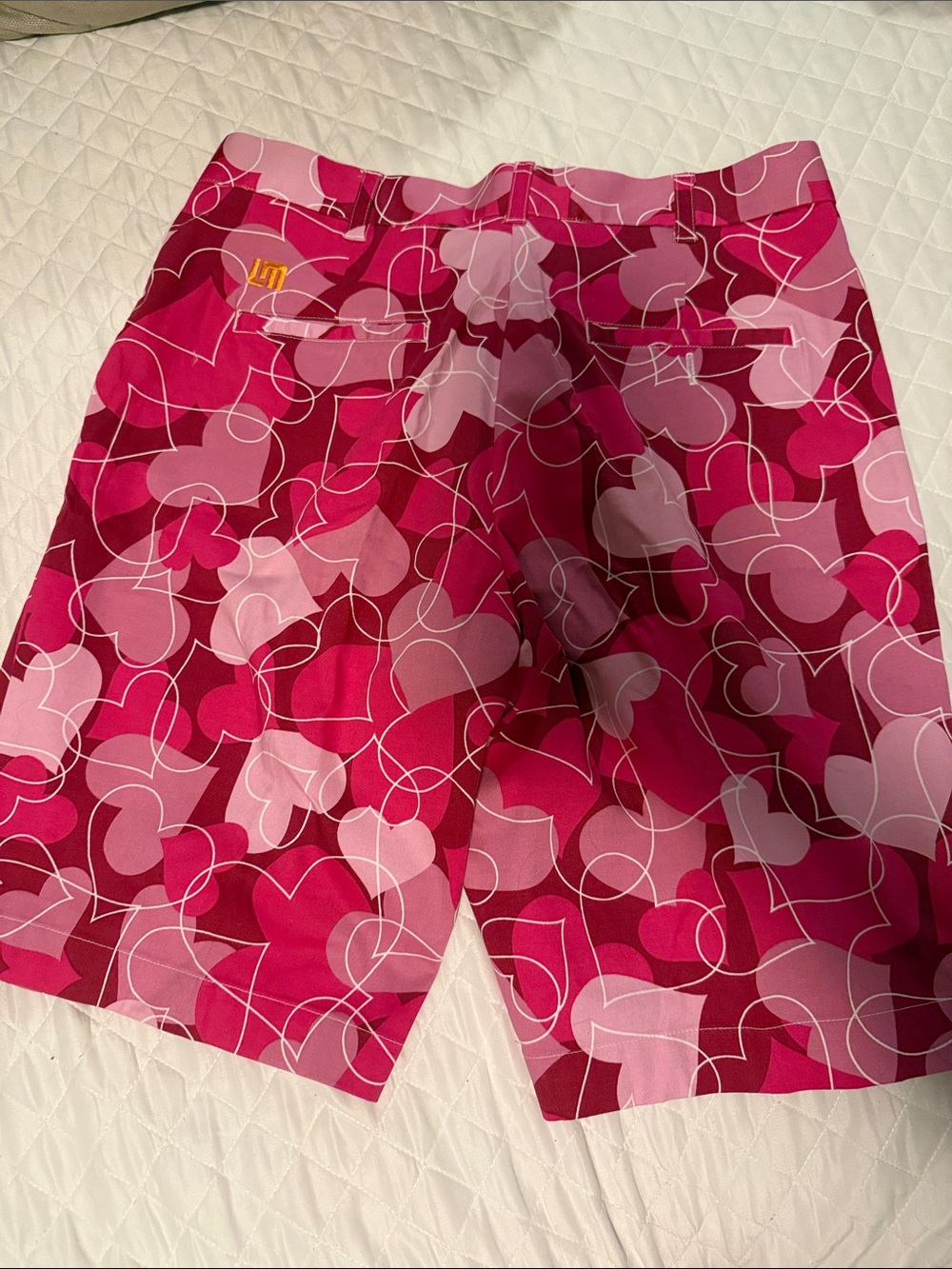 Loudmouth Men’s Heart-Print Pink Red Shorts - Picture 4 of 4